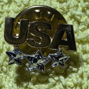 10k Gold USA Pin with White Gold Stars